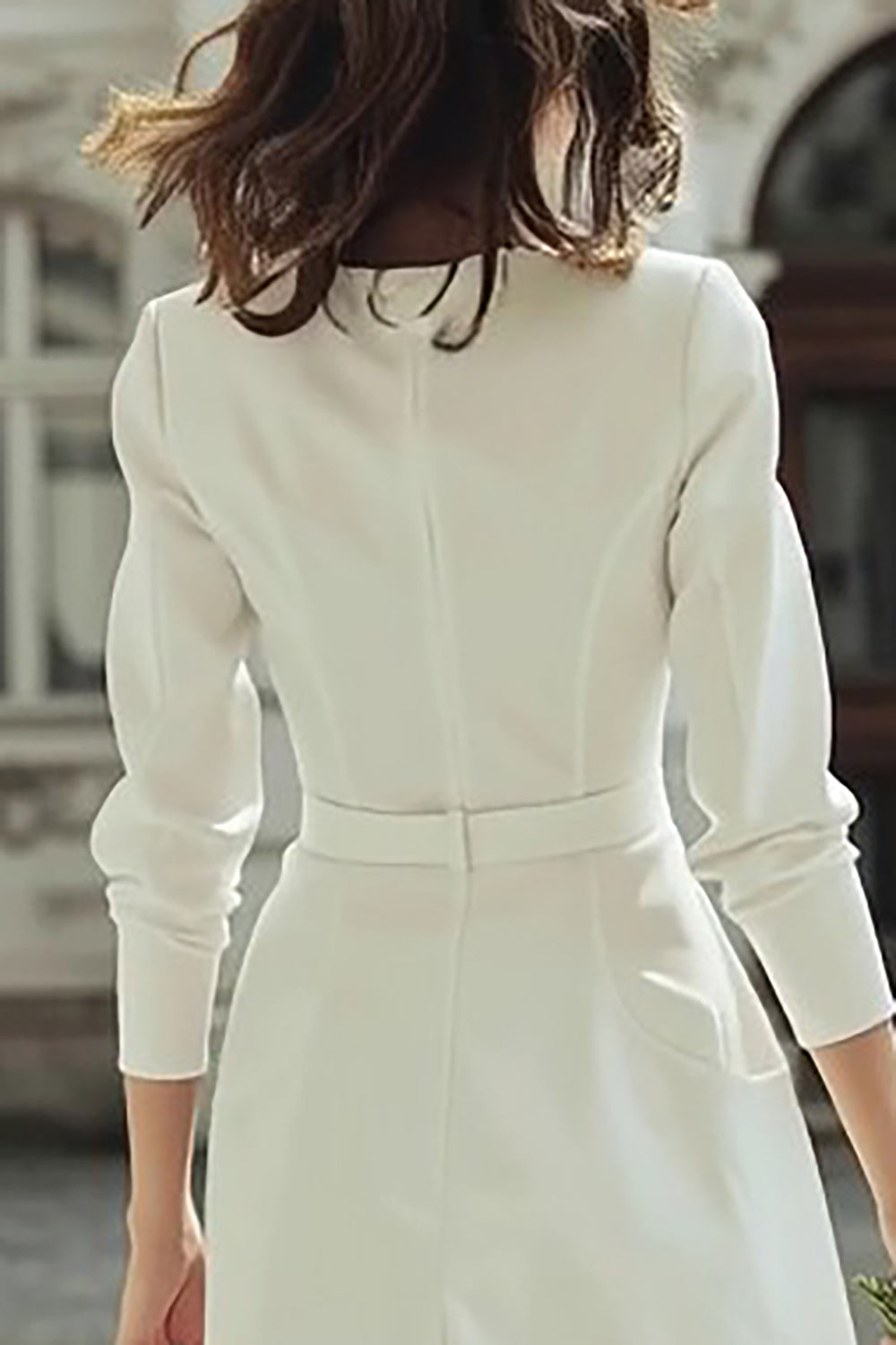 Ivory Bodycon Boat Neck Short Wedding Dress with Buttons